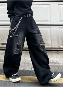 Pantalones vaqueros holgados tipo cargo para hombre, pantalones de mezclilla de pierna ancha extragrandes para ropa urbana de hip hop y moda informal diaria - Product Image 5