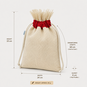 Sac de rangement en jute naturel non laminé avec cordon de serrage, pour cadeaux, 33x24 cm, plat, logo personnalisé, vente en gros, OEM, commande en gros, modèle AB0405 - Product Image 4