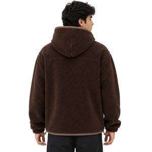 Custom <b>Mens</b> Chocolate Brown <b>Sherpa</b> <b>Fleece</b> Full Zip Hoodie Warm Winter Jacket OEM Clothing Manufacturer - Product Image 3