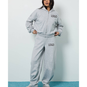 Ensemble de survêtement gris chiné pour femme – Sweat à capuche zippé et pantalon de jogging assorti – Tenue décontractée pour femme – Vente en gros - Product Image 4