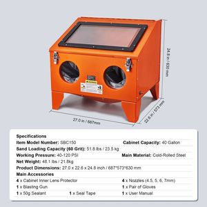 Cabine de sablage portable en acier robuste de 40 gallons, 40-120 PSI, nouvelle génération de sablage - Product Image 5