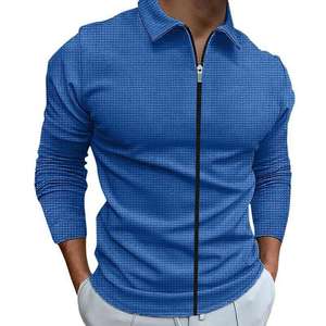 Chaqueta Polo Casual de Manga Larga para Hombre, Estilo Vintage con Cierre de Cremallera, Color Liso, Esencial para Otoño - Product Image 4