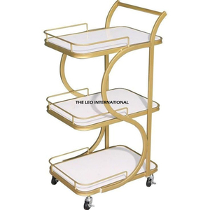 Chariot de rangement à roulettes élégant en verre et métal pour service alimentaire hôtelier, table à thé et à café pour hôtel et restaurant - Product Image 5