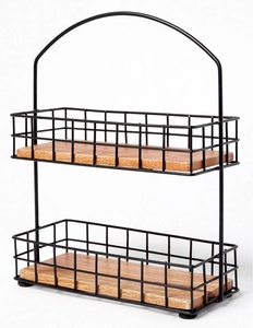Étagère à épices double en fil de fer, moderne, faite à la main, sur pied, non pliable, avec fonction rétractable, pour comptoir de cuisine - Product Image 3
