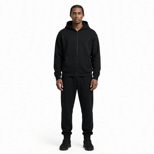 Unisex <b>Black</b> <b>Zip</b> <b>Up</b> <b>Hoodie</b> Oversized Solid Color Hooded Sweatshirt French Terry Casual Autumn Pullover - Product Image 2