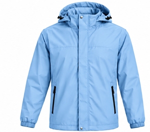 Veste imperméable à capuche bleu clair pour homme, style sportif, avec fermeture éclair et col montant, pour l'automne - Product Image 1
