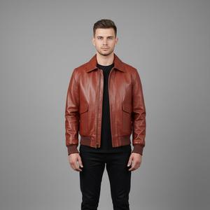 Chaqueta de cuero para hombre, estilo aviador, hecha a medida, OEM, color marrón, para motocicleta, talla grande, de cuero genuino. - Product Image 1