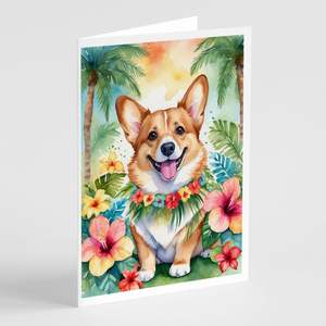 Corgi Luau capricieux A7 taille 5x7 cartes vierges paquet de 8 cartes de voeux avec enveloppes - Product Image 1