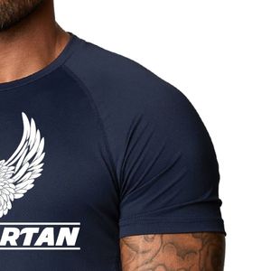 Camiseta con estampado gráfico azul marino para hombre, cuello redondo, manga corta, atlética, para gimnasio, entrenamiento, ropa deportiva informal, ropa deportiva - Product Image 2