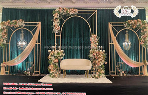 Cadre de portail floral en métal doré, décoration de cadre de portail en fer forgé pour la décoration de mariage, vente en gros de décoration de portail en métal pour mariage, États-Unis - Product Image 3