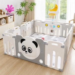 Parc pliable pour bébé Panda 16 + 3 avec support + balançoire + toboggan + trampoline cheval à <span class=keywords><strong>bascule</strong></span> + rangement et bibliothèque + table pliable + chaise de voiture - Product Image 1