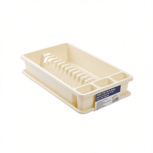 Scolapiatti in Plastica Beige Marrone con Vassoio di Drenaggio e Porta Posate, Organizzatore per Lavello da Cucina - Product Image 2