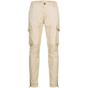 Wholesale Men's Beige Straight Lightweight Cargo Pants Canvas Material Multiple Pockets Elastic Waist Casual Style Winter Wear - Product Image 6