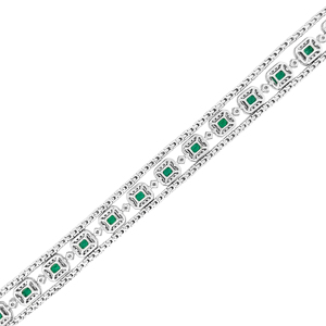 Bracelet classique en argent 925 avec pierres vertes taille émeraude, design à maillons géométriques, bijoux pour femmes à porter au quotidien - Product Image 3