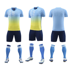 Uniforme de Fútbol Sublimado Personalizado para Hombre, Cuello en V, Manga Corta, Degradado Azul y Amarillo, Ropa Deportiva que Absorbe la Humedad - Product Image 1