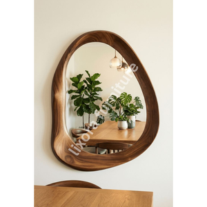 Irregular Wooden Wall Mirror Minimalist Design Decorative <b>Framed</b> Mirror for Home Interior - Product Image 2