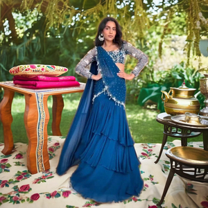 Premier Listo para usar Georgette Lehenga Saree llave en mano Glamour étnico para minoristas de alta gama en venta al por mayor y barato - Product Image 2