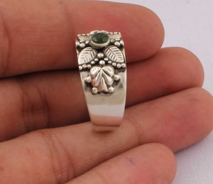 Bague de mariage classique en argent sterling 925 et cuivre bleu, motif floral, large bande, bijou fait main, vente en gros - Product Image 2