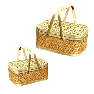 Panier-cadeau en bambou personnalisable, panier à fruits avec couvercle et poignée, vente en gros, décoration intérieure, artisanat vietnamien - Product Image 1