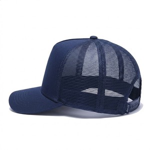 Unisex <b>Navy</b> Blue Mesh Trucker <b>Hat</b> 6-Panel Adjustable Curved Brim Casual Cap Spring Summer Breathable Outdoor Wear - Product Image 3