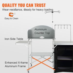 Aluminum Camping <b>Kitchen</b> <b>Table</b> with 1 Cupboard Detachable Outdoor Cooking Station <b>Folding</b> and Storage Carrying Bag - Product Image 4