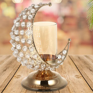 Portavelas de Cristal Hueco Electrochapado, Adorno Decorativo para el Hogar, Portavelas de Cristal con Forma de Luna Creativa, Único - Product Image 1