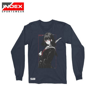 INDEX SPORTSWEAR เสื้อยืดแขนยาวสีดำสำหรับผู้ชายพิมพ์ลายดอกไม้ไฟอนิเมะ O-Neck เสื้อยืดลำลองทรงปกติผ้าฝ้ายเจอร์ซีย์ - Product Image 2