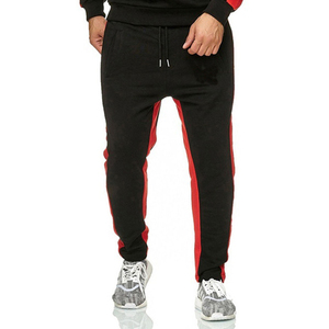 Chándal con Capucha para Hombre, Negro con Rayas Rojas, Manga Larga, Cierre con Cordón, Bolsillos Laterales, Corte Regular, Ropa Deportiva Casual de Otoño - Product Image 2