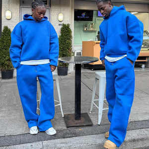 Men Fleece Sweatshirt Set Solid Color Hoodie Pants Casual Autumn Wear 100% Cotton Knitted <b>Tracksuit</b> Regular Fit - Product Image 6