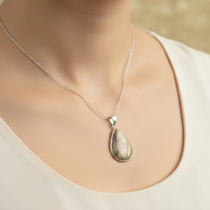 Pendentif Goutte de Jaspé en Argent Sterling 925 Plaqué Or Jaune Fait Main Pierre Naturelle Bijoux Bohèmes Cadeau Femme Unisexe - Product Image 2