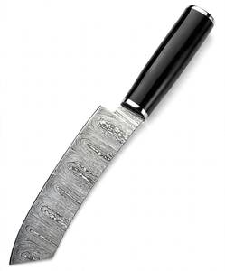 Utensilio de cocina para chef con mango de ébano negro y acero de Damasco, con anillo de soporte de acero inoxidable, marco de acero y tapa final plateada. - Product Image 6