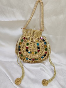 Luxury Designer Bollywood Celebrity Beaded Embroidery Potli <b>Bag</b> Handmade Exclusive Pearl Stone Handcrafted Golden - Product Image 5