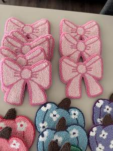 Pink Bow Punch <b>Needle</b> Coaster, pink ribbon mug rug ,Handmade Drink Coaster,Gift for Her,Punch <b>Needle</b> Drink Mat - Product Image 1