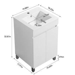Mobile bagno bianco da 20 pollici con treppiede nero con lavello in ceramica-per la tua moderna vanità da bagno - Product Image 6