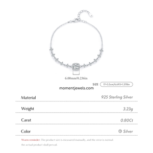 Pulsera de Plata de Ley 925 con Moissanita de Lujo para Mujer, Brillante, con Colgante Geométrico, Cadena de Cable, Bañada en Rodio, Estilo IG - Product Image 6