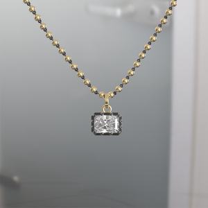 3.0ct Button Back Octagon Cut Collet Set 14K Gold Rhodium Plated Luxury Moissanite Pendant with Blackened Link Ball Chain - Product Image 3
