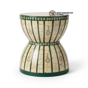 Round Green Bone Inlay Side Table – Handmade Statement Piece Luxury Green Bone Inlay End Table – Traditional Floral Pattern - Product Image 1