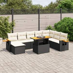 Ensemble de canapés de jardin noirs en rotin PE d'extérieur avec coussins, design contemporain, meubles imperméables - Product Image 3