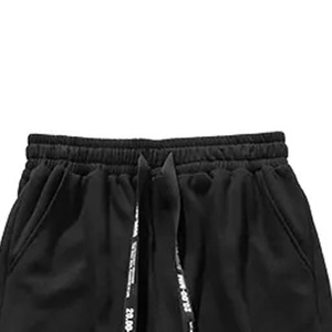 Pantalon de survêtement en coton noir pour homme, taille élastique avec cordon de serrage, décontracté, avec poches latérales, pour l'automne - Product Image 2