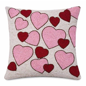 Funda de Cojín Decorativa con Cuentas de Vidrio con Patrón de Corazón Cuadrado, 40x40cm, Cojín Decorativo Hecho a Mano - Product Image 1
