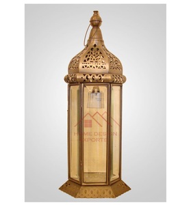 Set of 3 Gold Candle <b>Lantern</b> With Handle Gold Candle <b>Hurricane</b> - Product Image 4