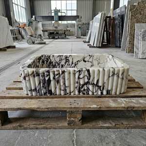 Lavabo de Baño Moderno Irregular de Mármol Natural Calacatta Viola con Protector Contra Salpicaduras y Desagüe para Uso en Almacenes - Product Image 1