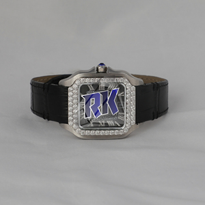 Reloj de Lujo para Hombre con Esfera Negra de 41 mm, Diamantes Moissanite, Correa de Cuero Genuino y Números Romanos - Product Image 1