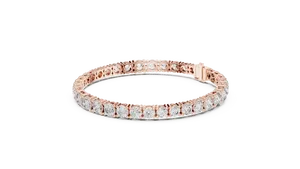 Bracelet tennis à quatre griffes en or massif 18 carats avec diamant de laboratoire taille brillant rond, bijoux fins pour femme, maillon central d'accentuation - Product Image 3