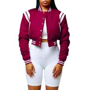 Chaqueta Universitaria Blanca Borgoña Unisex, Estilo Preppy, Cierre de Botones, Corte Corto, Ajuste Regular, Ropa de Otoño - Product Image 4