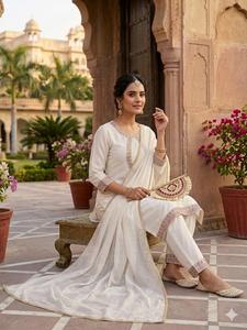 Salwar Kameez Dupatta de Seda Romana con Bordado de Lentejuelas, Estilo Boutique Indio, para Bodas, Ropa Tradicional Étnica India y Pakistaní para Mujer - Product Image 5