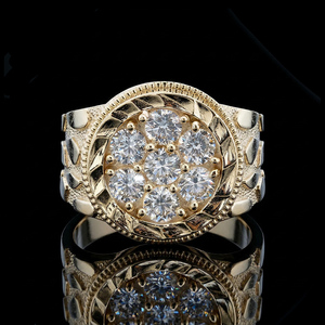Luxury Gold Round Flower Cluster <b>Ring</b> <b>Men</b> Large CZ Diamond Statement Signet <b>Ring</b> Twisted Border Hip Hop Jewelry <b>for</b> <b>Men</b> - Product Image 1