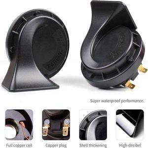 12V Dual Tone Waterproof Electric Snail Horn Kit Loud Car Speaker in Universal Black for All Vehicles - Product Image 2