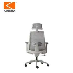 Chaise de bureau ergonomique en maille avec appui-tête et accoudoirs réglables, dossier ouvert, base pivotante en plastique, design contemporain - Product Image 2