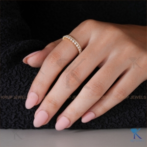 Double Row Round Lab Grown Diamond Full Eternity Band In Yellow <b>Stacking</b> Wedding <b>Rings</b> For Women Bridal Band Jewelery - Product Image 4